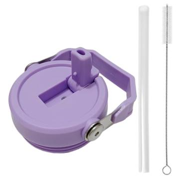 Imagem de Tampa de copo de substituição para Stanley IceFlow 567 g 850 g tampa de canudo dobrável com canudo reutilizável, escova de limpeza (roxo, 590 ml e 850 g)