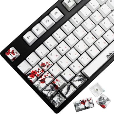 Imagem de MOLGRIA Conjunto de teclas 111 para teclado mecânico Deutscher, teclas de perfil OEM PBT personalizadas para Alemanha com puxador de teclas para interruptor Gateron Kailh Cherry MX Layout ISO (Plum Blossom)
