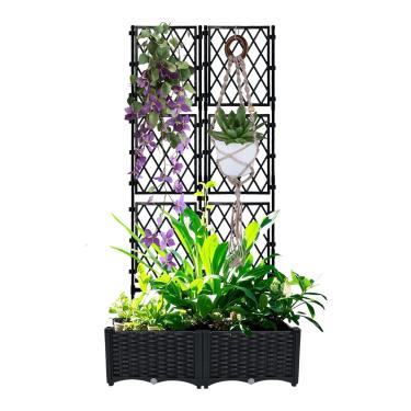 Imagem de BUKLIYN Vaso Com Treliça - Canteiro De Jardim Elevado 75,5" X 31,5" 16", Caixa Plantador Tela Privacidade E Furo Drenagem, Para Área Externa Plantas Trepadeiras