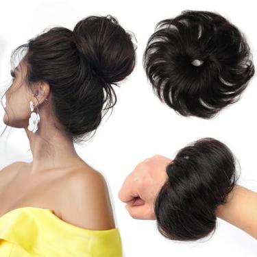 Imagem de FGZJMAE Extensão De Coque De Cabelo Humano #1B Natural Preto Ondulado Desgrenhado Elástico Fofo Donut Updo Extensão De Coque De Cabelo Humano Chignons Scrunchies Extensões De Rabo De Cavalo (1 Unida
