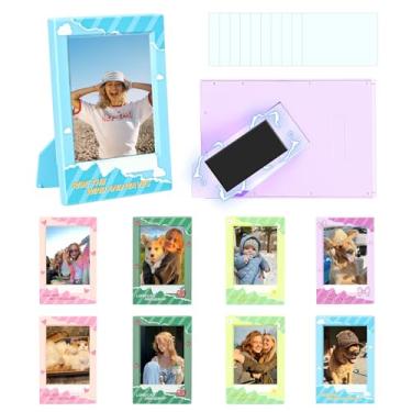 Imagem de WOGOZAN Mini porta-retratos 2 x 3 para Fujifilm Instax Mini 12/11/99/90/9/8/SE/EVO Classic Polaroid tamanho carteira 2,15 x 3,4 polegadas, linda moldura fotográfica com adesivos magnéticos (coloridos