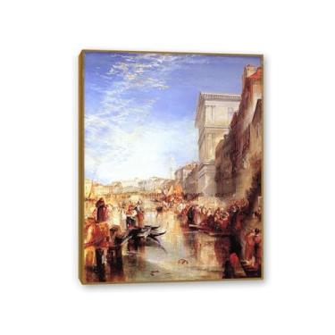 Imagem de Arte de parede em tela pinturas famosas pôster de belas artes O Grande Canal Veneza impressões famosas pinturas a óleo reprodução imagens para decoração de sala de estar moldura teca 65 x 50 cm (26 x