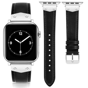 Imagem de JR.DM Pulseira de couro feminina compatível com Apple Watch séries 10/9/8/7/6/5/4/3/2/1 de 38 mm, 40 mm, 41 mm, 42 mm, 46 mm, 49 mm, 40 mm, 40 mm, 41 mm, 41 mm, 42 mm, 46 mm