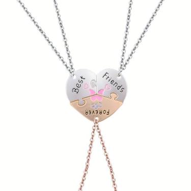 Imagem de yaozeio Colares de coração para melhores amigas para sempre, colar de quebra-cabeça para irmãs amigas, combinando para mulheres, amigas, colar de amizade para 3