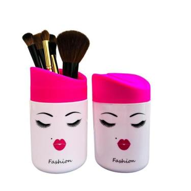 Imagem de Kit Porta Pincel de Maquiagem e Porta Algodão Cotonete Rosa Vermelho F