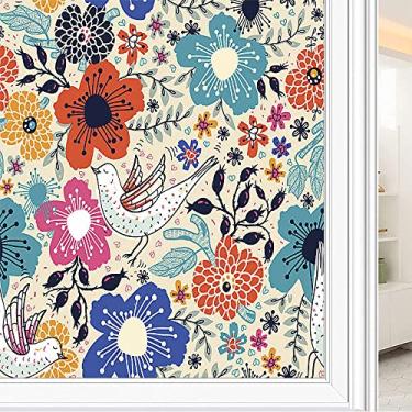 Imagem de Película de janela de privacidade de flores, textura de estilo floral, filme de vidro para sala de estar e escritório em casa, L90 x C 190 cm