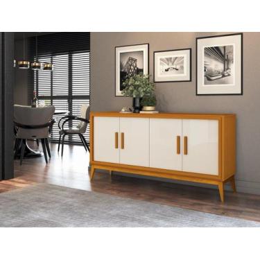 Imagem de Buffet Balcão UN 1.60m 4 Portas Estilo Retrô Cor Off White / Nogueira 