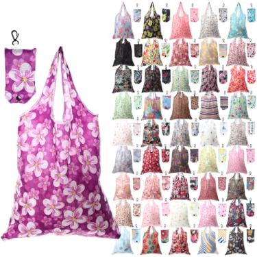Imagem de Paterr 46 peças de sacolas de supermercado dobráveis reutilizáveis a granel, laváveis na máquina, à prova d'água, sacolas de compras embaláveis com alças de gancho para viagens, pequenas empresas