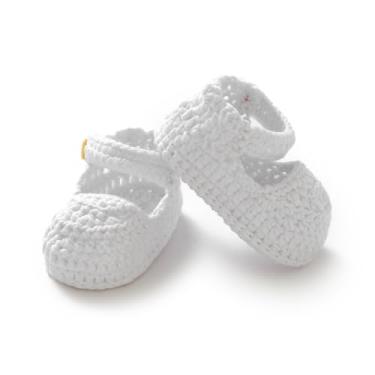 Imagem de Hadetoto Sapatinhos De Bebê Recém-Nascidos Mary Jane Sapatos De Crochê À Mão Primeiros Passos Algodão Infantil Sapatinho Branco