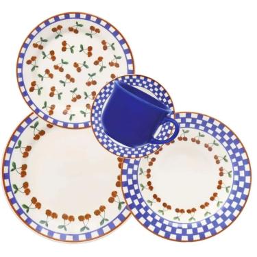 Imagem de Jogo de Jantar 20 PC Oxford em Ceramica Alto Brilho BLUE CHERRY