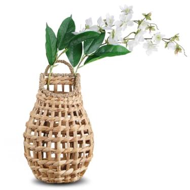 Imagem de Cesto de pendurar de tecido para pendurar em jacinto de água, cestas decorativas para porta da frente, cestas de vime para jardim, casa (cor primária)