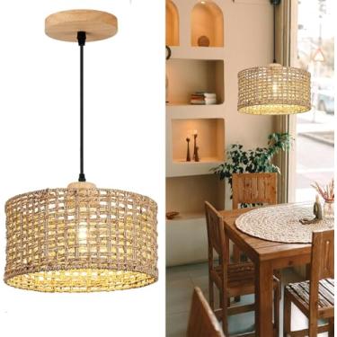 Imagem de Giltnio Luminária Pendente Estilo Boho Rattan De 12" Feita À Mão Em Vime, Suspensa Com Fazenda, Cesta Costeira, Para Quarto, Cozinha, Ilha, Sala Estar E Jantar