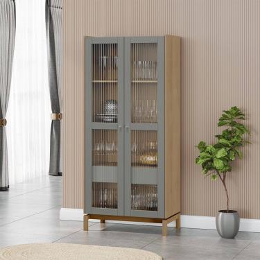 Imagem de Cristaleira 1,80 2 Portas 1 Gaveta Barcelona Madeira Maciça 2157VZ Oak Ferrolack Finestra