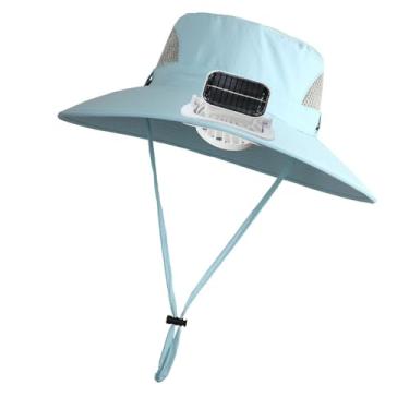 Imagem de menolana Chapéu de proteção solar com ventilador solar infantil, respirável, aba larga, confortável, para meninos e meninas, chapéu refrescante recarregável, Azul
