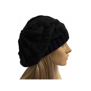 Imagem de Boina Trança Touca Feminina De Lã Várias Cores pietrix, Preto