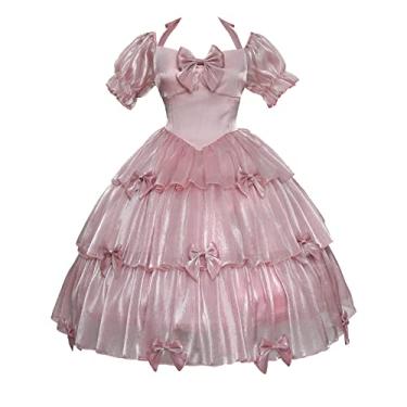 Imagem de Mingyuezai - Vestido feminino elegante de festa de cor sólida manga bufante/vestido frente única sem mangas GG rosa