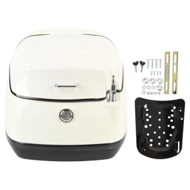 Imagem de Jiawu 38L Motocicleta Caixa de Caixa de Capa Superior Caixa Caixa, Balgagem de Motocicletas Problema de Impermeabilização Universal Com Trava de Chave, Placa de Base, para Luvas de (Branco)