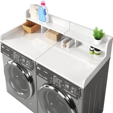 Imagem de Bancada de lavadora e secadora, bancada de lavanderia de 2 camadas com trilhos de borda, 137 cm de largura x 69,8 cm de profundidade, capas de lavadora e secadora para a parte superior para