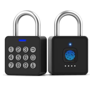 Imagem de Fechadura de armário de academia com impressão digital com teclado de código, cadeado inteligente Anweller à prova d'água, bloqueio biométrico com combinação de aplicativo Bluetooth para unidade de