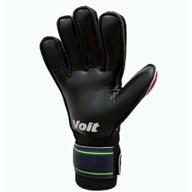 Imagem de Voit Luvas de goleiro de futebol de desempenho, vermelhas, amarelas, pretas com suporte para os dedos, corte de palma plana, tamanho 10, talas protetoras, palma de látex
