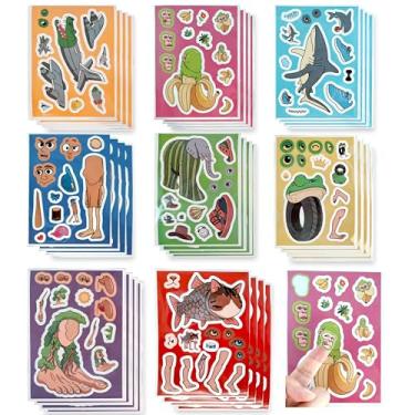 Imagem de Italian Brainrot Face Swap Stickers – 32 Sheets Make-a-Face Stickers | h Tung Tung Sahur & Tralalero Tralala Elements DIY Craft for Kids, Party Favors & Gifts Waterproof Funny Vinyl Decals (Style B)