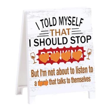 Imagem de Placa engraçada para decoração de mesa de bar - Design "Stop Drinking". Decoração de mesa com tema de álcool humorístico para adegas, cozinha, prateleira, acessórios engraçados para cafeterias