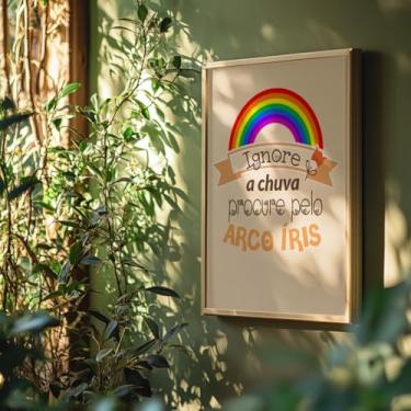 Imagem de Quadro Decorativo Ignore a Chuva Com Moldura Arco Iris Frase Motivacional Colorido Infantil Quarto Sala Decoração Positividade
