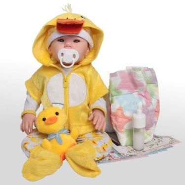 Imagem de Boneca Recém-Nascida com Mamadeira e Pelúcia Patinho kit - Cegonha Reb