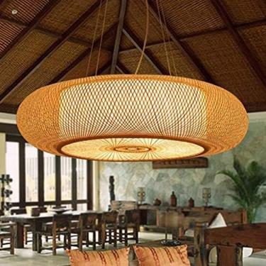 Imagem de Luzes Pendentes Vintage E27 Lâmpada Suspensa De Bambu Natural Retro Lâmpada Pendente De Bambu Natural Lustre De Vime Tecido Lustre De Vime Ajustável Em Altura Restaurante Sala De, 80cm