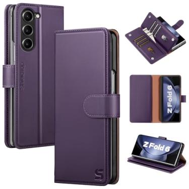 Imagem de Shieldtop Capa carteira compatível com Samsung Galaxy Z Fold 6 com suporte para caneta S, capa de telefone de couro PU com bloqueio de RFID, capa flip flip alça de pulso com zíper compartimentos para