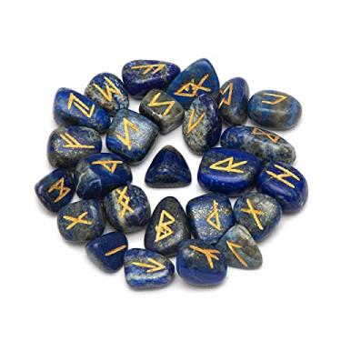 Imagem de ARHAM CRYSTAL Conjunto de pedras runas lápis-lazúli com bolsa de veludo, símbolos de alfabetos rúnicos de adivinhação gravados do Elder Futhark Viking para bruxas de Reiki e equilíbrio de energia