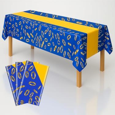 Imagem de Pacote com 3 toalhas de mesa de plástico com estampa de anel azul e dourado – 274 x 137 cm, tema de videogame, decoração de festa – Artigos para celebração de aniversário