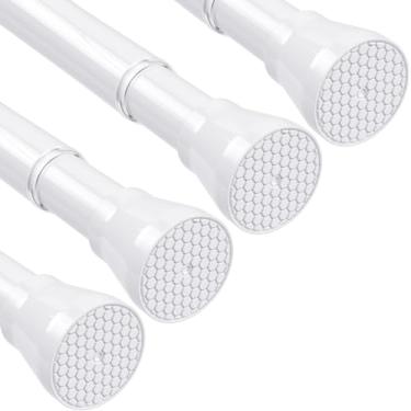 Imagem de Pacote com 4 varões de cortina de tensão, 76 a 162 cm, haste de cortina ajustável, sem perfuração, branco, haste expansível de pressão de tensão, hastes de cortina de mola para porta de janelas