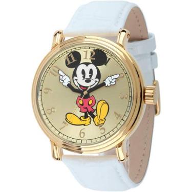 Imagem de Disney Relógio masculino Mickey Mouse com pulseira preta, Couro branco