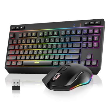 Imagem de RedThunder Combo de teclado e mouse sem fio K20 TKL, bateria recarregável com retroiluminação RGB ajustável, teclado de layout compacto com teclas multimídia dedicadas + mouses ópticos para PC/laptop