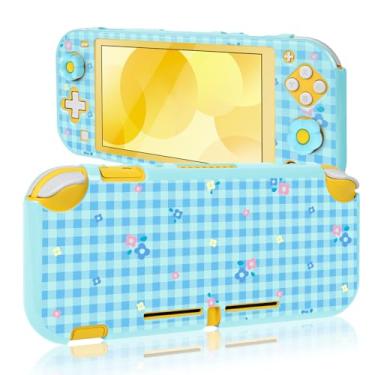 Imagem de DLseego Flash Switch Lite Capa protetora rígida de policarbonato à prova de choque resistente a arranhões Joy Con Flower Skin com 2 peças adoráveis tampas florais para polegar para Switch 2019 - Azul