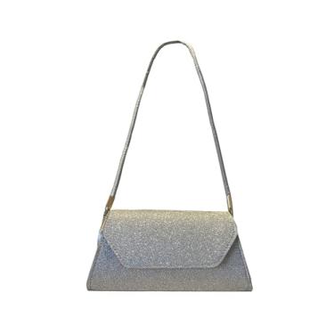 Imagem de SweatyRocks Bolsa feminina brilhante para noite com glitter, bolsa clutch com alça superior, Prata, One Size