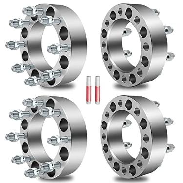 Imagem de ECCPP Conjunto de 4 espaçadores de roda de 5 cm 8 x 6,5 8 x 165,1 kit adaptador espaçador de roda com furo de cubo M 9/16 126,15 mm para C20 C30 E-250 Econoline E-350 Econoline F-250 8 Lug Prata