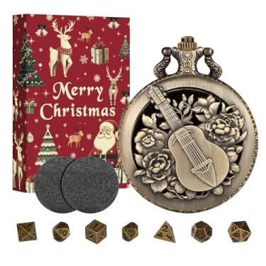 Imagem de Mini DND Dice Set with Steampunk Hollow Bard Pocket Watch Shell Case, 7 PCS Metal Polyhedral D&D Dice Set, Xmas Gift with Gift Box, Role Playing Board Game Accessories, Bronze