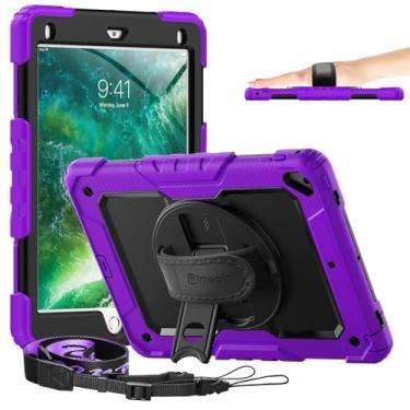 Imagem de Capa Timecity compatível com iPad de 9,7 polegadas (iPad 6ª/5ª geração 2018 2017/iPad Air2/iPad Pro 9,7) com capa protetora híbrida de suporte giratório/alça de corpo inteiro roxa