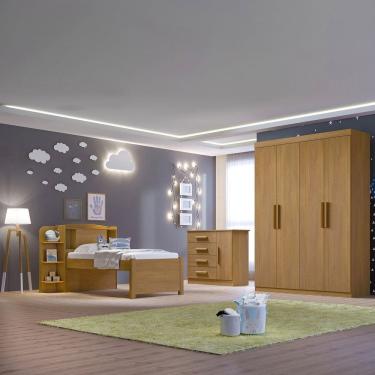 Imagem de Quarto Infantil Completo com Guarda-Roupa Cama 100% MDF e Cômoda Angel Cinamomo