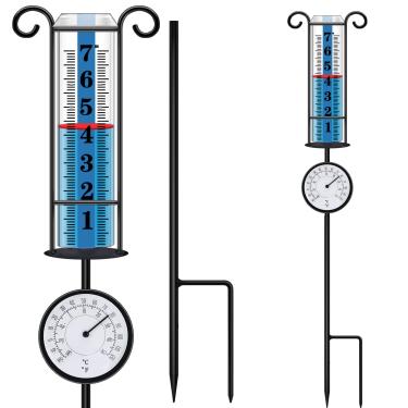 Imagem de JMBay Medidor de chuva ao ar livre com termômetro, medidores de chuva ao ar livre com melhor classificação, medidor de medida de chuva de fonte grande para quintal, medidor de água de chuva com tubo