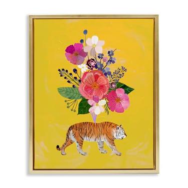 Imagem de Stupell Industries Conjunto rosa tigre em ouro amarelo emoldurado tela flutuante design de parede por Mia Charro, 21 x 17