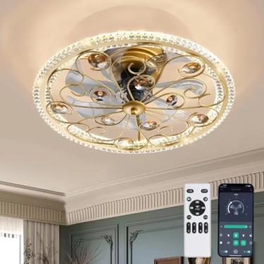 Imagem de Ventiladores de teto com luzes e controle remoto, ventilador de teto para casa de fazenda de perfil baixo com LED inteligente 6 velocidades 3 cores Temp. Ventilador de teto fechado Lustre de montagem