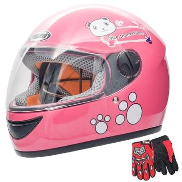 Imagem de Capacete de bicicleta infantil com luvas, para scooter de pedal, motocicleta, quadriciclo, adequado para idades de 3 a 6 anos (rosa)