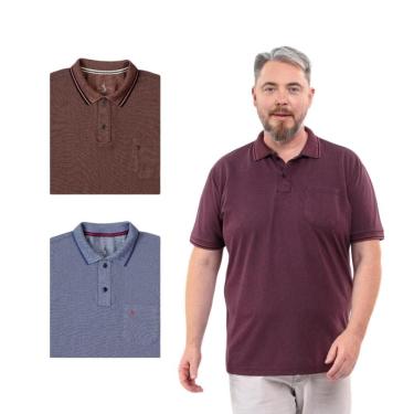 Imagem de Kit 3 Camisa Polo Masculina Plus Size Pique com Bolso Casual