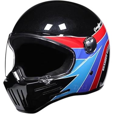Imagem de Capacete Integral Vintage Motocicleta Moto Scooter Retro Classic Crash Racing Rally Touring Ece Aprovado Capacete, B, XL