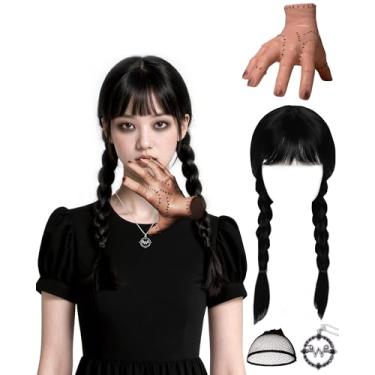 Imagem de Feliardin Fantasia gótica feminina escura academia peruca mão adereço colar para cosplay adulto Halloween peruca com franja