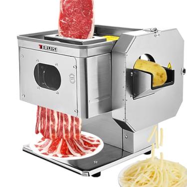 Imagem de TERUISI Máquina de cortar carne, fatiador de carne comercial de 850 W com fatiamento e trituração lateral de vegetais, fatiador elétrico de alimentos 3 em 1 para fatias de cubos picados, 250 kg/H