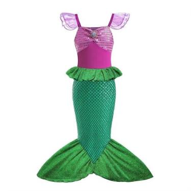 Imagem de Vestido de Princesa Ariel - Pequena Sereia - Manga Curta em Tule para 
